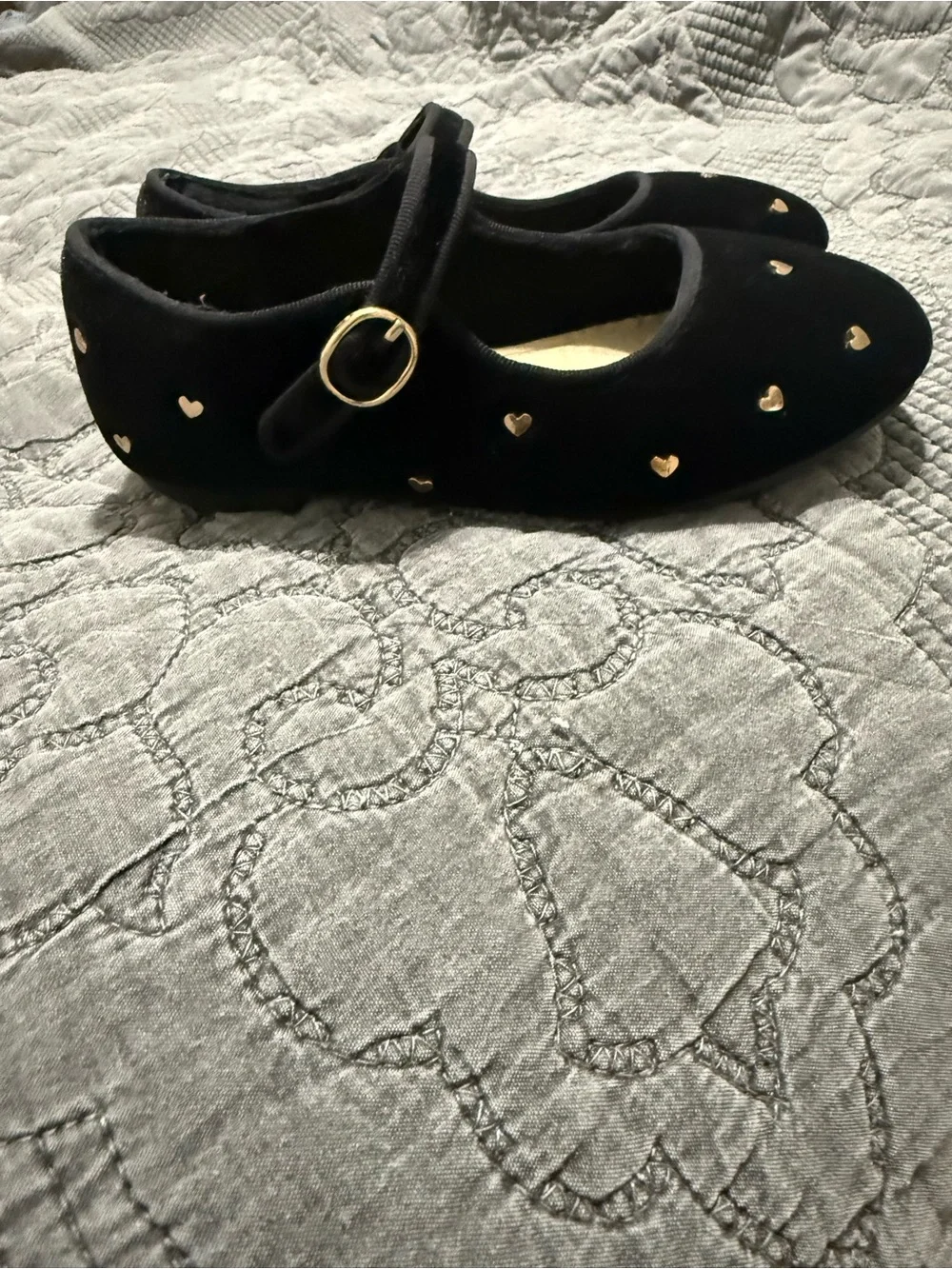 Cupcake Couture Black Velvet Mary Jane Dress Shoes with Gold Heart Studs